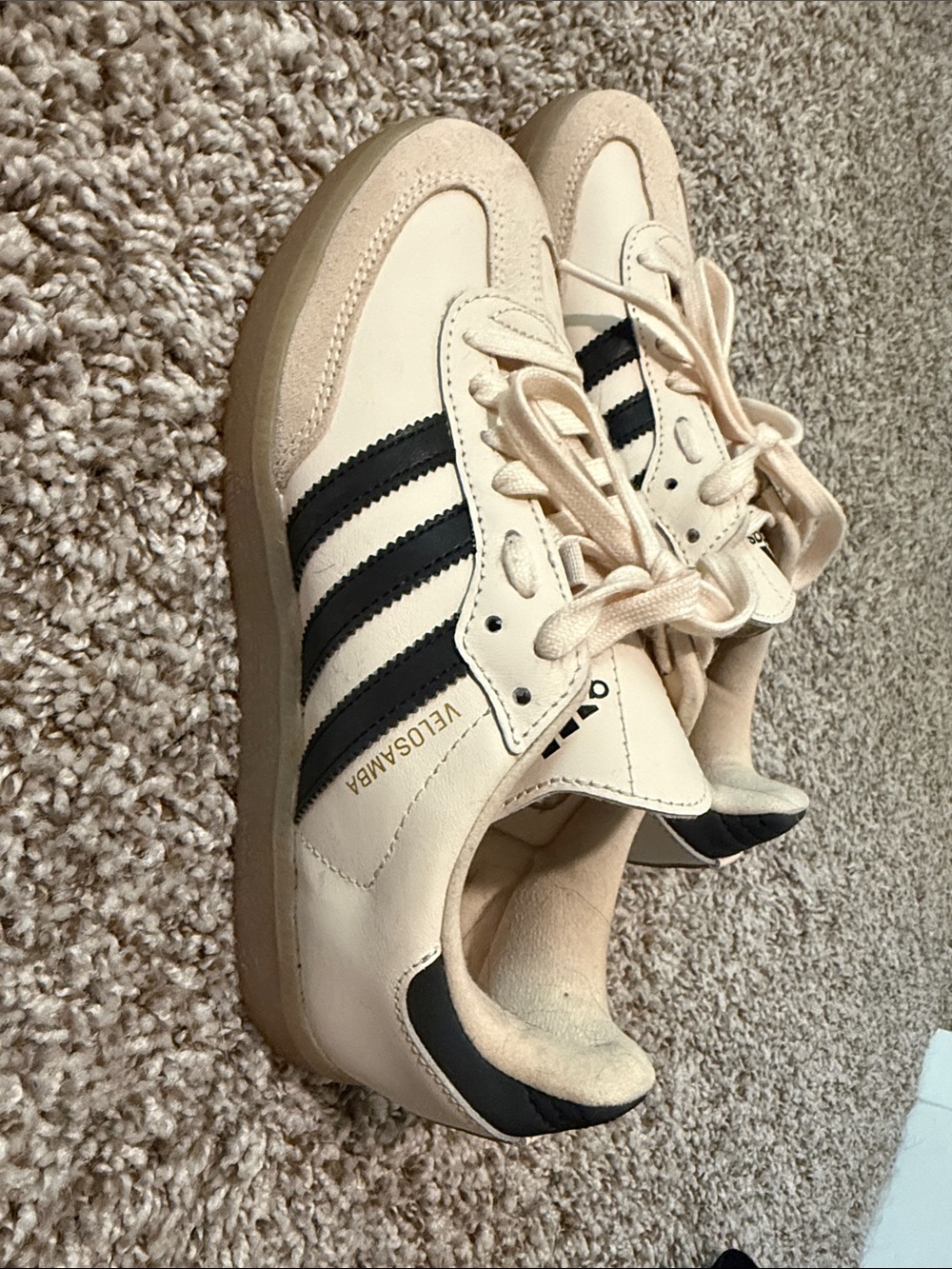 adidas Beige and Black VeloSamba Athletic Shoes